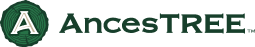 A green and white logo for a ancestry company