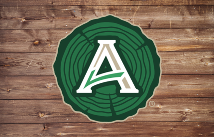 The letter a is in a green circle on a wooden background