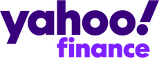 A purple yahoo finance logo on a white background