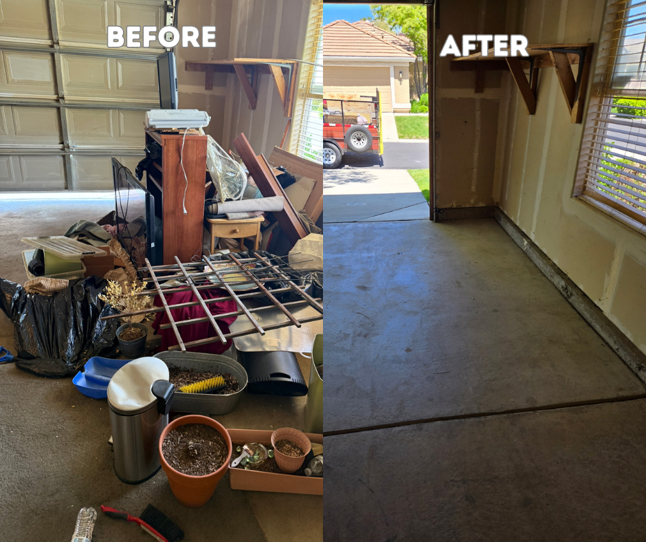 Before and after of a garage. The