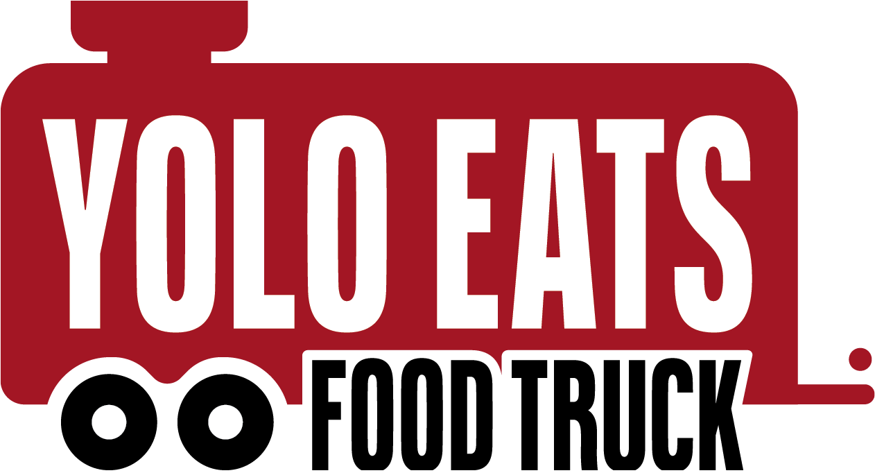 A logo for a food truck called yolo eats food truck.