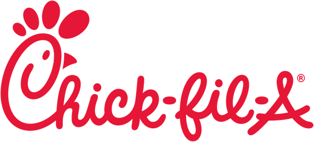 Chick-fil-A logo in red. A stylized chicken head above the words "Chick-fil-A".