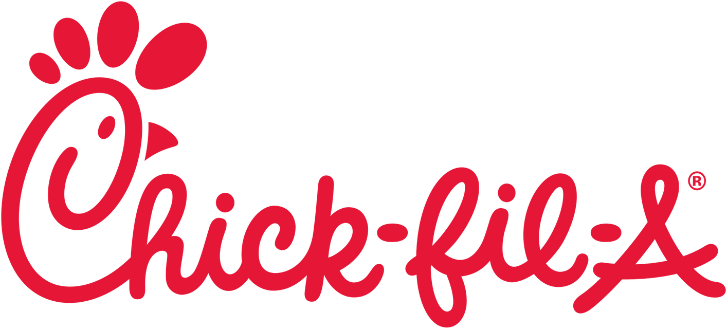 Chick-fil-A logo in red. A stylized chicken head above the words "Chick-fil-A".