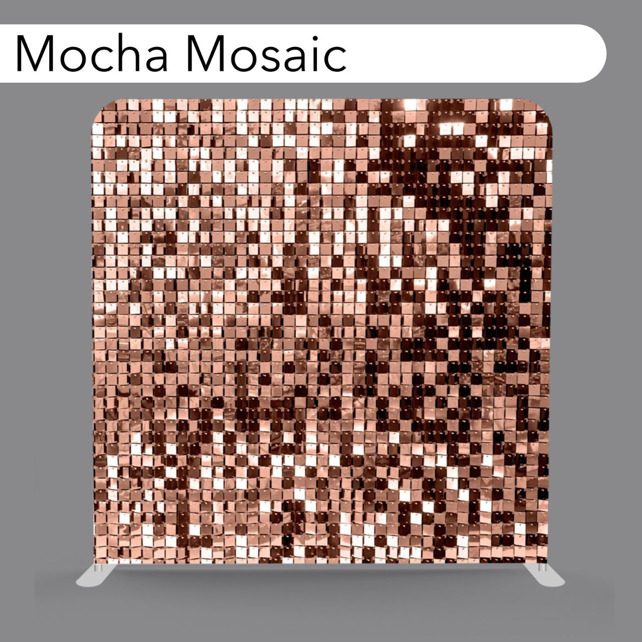 Mocha mosaic backdrop, square pattern, brown and bronze squares, for events or photoshoots.