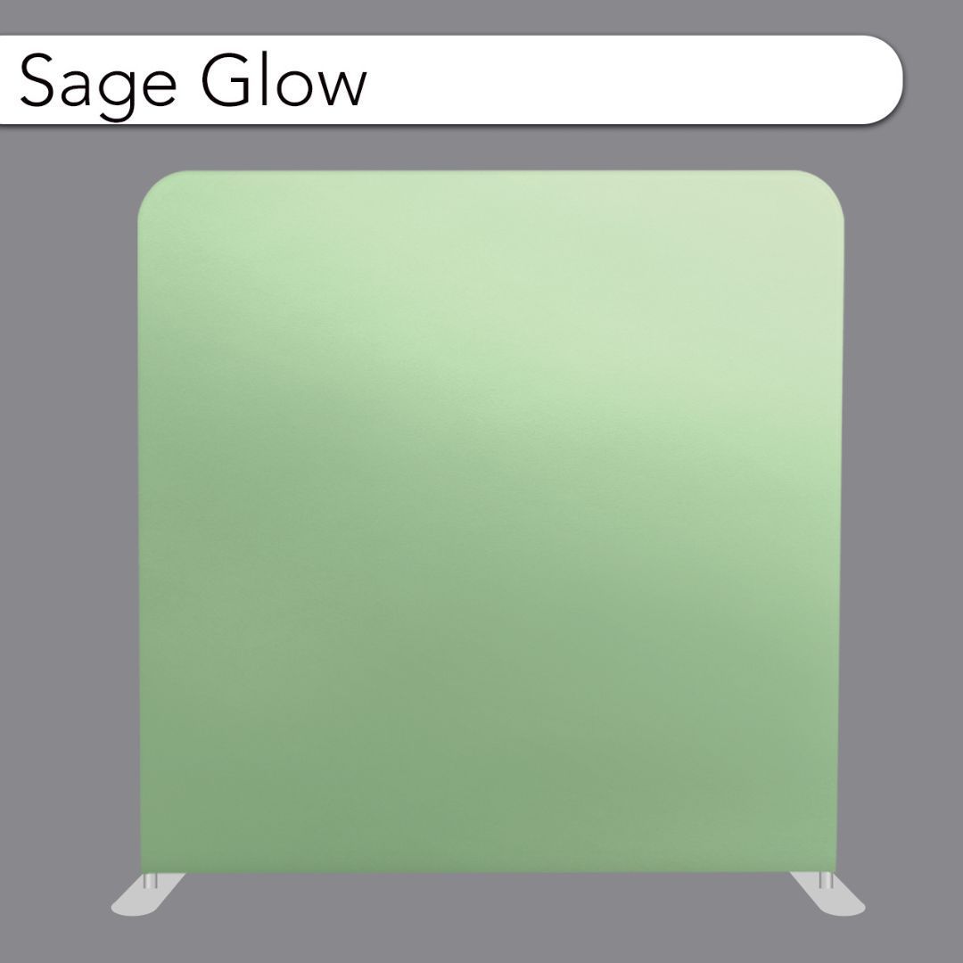 Sage green backdrop with rounded corners, on a gray stand, with the label 