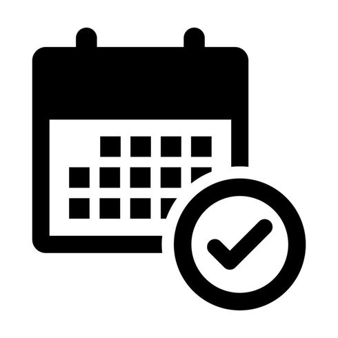 Calendar with a checkmark, indicating an event or date is confirmed.
