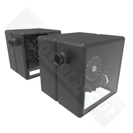 Two black rectangular air diffusers with visible interior fan components.