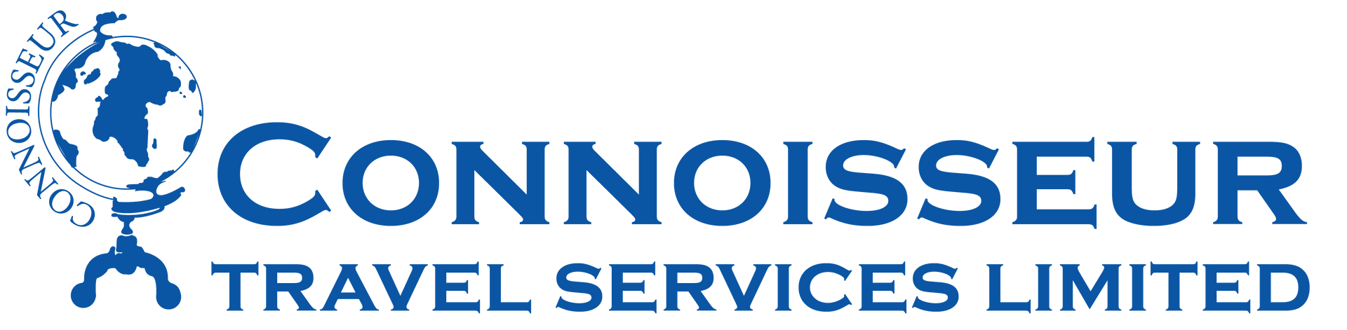 Logo for Connoisseur Travel Services Limited: a globe icon with a blue wordmark below.