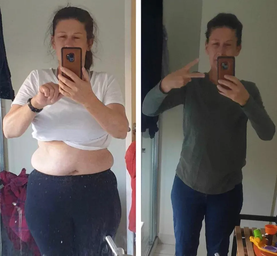 JWT Weight Loss male client before and after transformation with tattoos, dramatic fat loss and muscle definition achieved through structured training and meal plans.