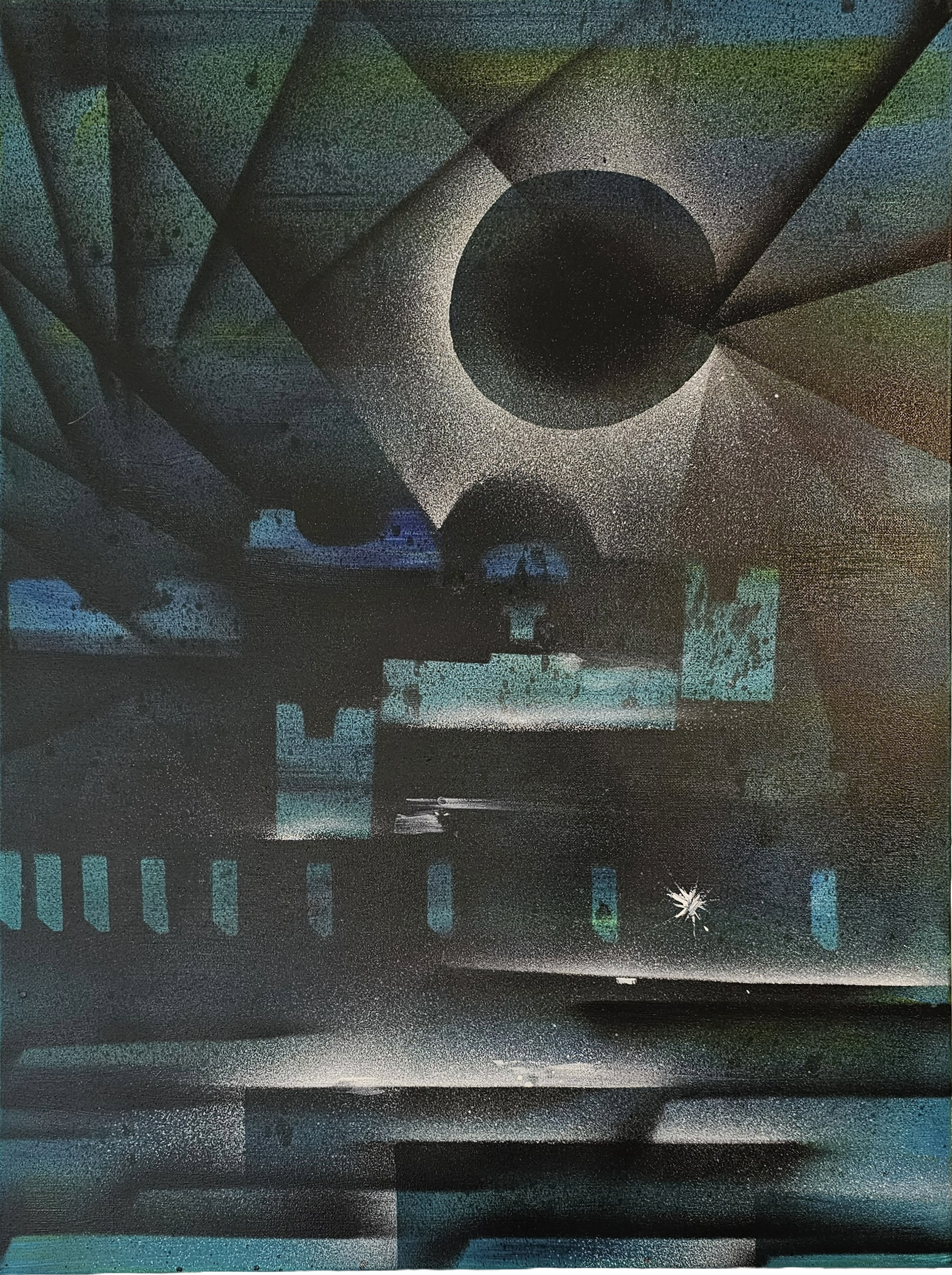 A painting with a circle in the middle of it.