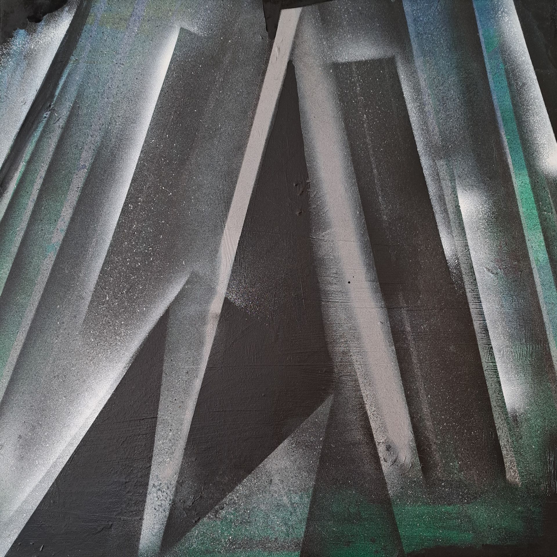 A black and white abstract painting.