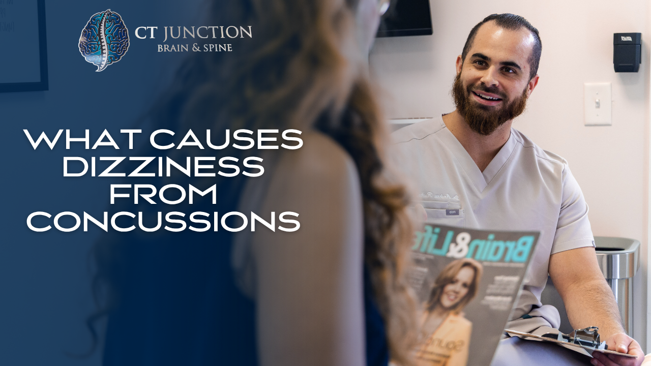 A medical professional speaks to a patient in an office with the text overlay 