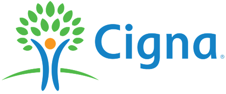 Cigna logo: a tree-like figure with a person shape inside it, and the word