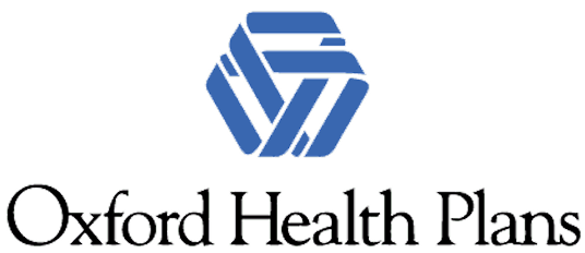 Oxford Health Plans logo with a blue geometric design above the company name.