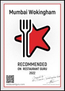 A sign that says mumbai wokingham recommended on restaurant guru