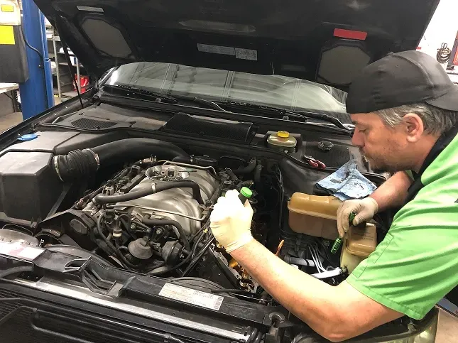 Staff working on engine of vehicle with hood up | AutoImports of Denver