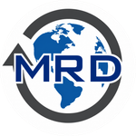 MRD logo over a blue globe inside a dark gray circular arrow