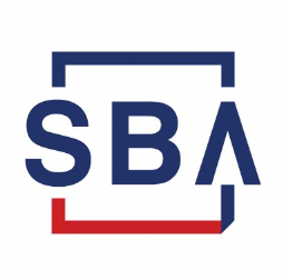 The logo for sba is blue and red with a red border.