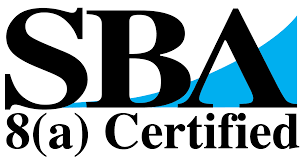 A white logo that says sba certified on a white background.