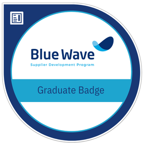A graduate badge is shown in a circle on a white background.