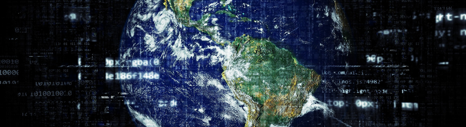 Image of Earth overlaid with digital communication