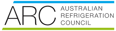The logo for the australian refrigeration council is blue and green.