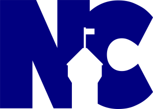 A blue nc logo with a white flag on top