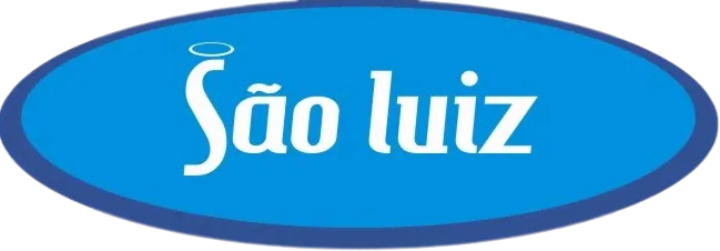 Logotipo São Luiz, oval azul com texto branco.