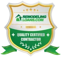 A shield-shaped emblem with gold and silver borders, text reading