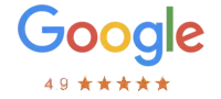 Google logo with a 4.9 rating represented by five orange stars.