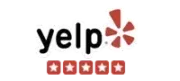 Yelp logo with five red star icons underneath.