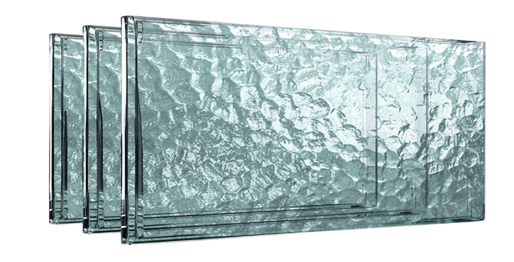 Three rectangular textured glass blocks, light blue-green.