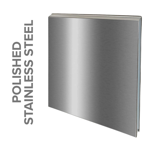 Polished stainless steel panel with vertical brushed finish.