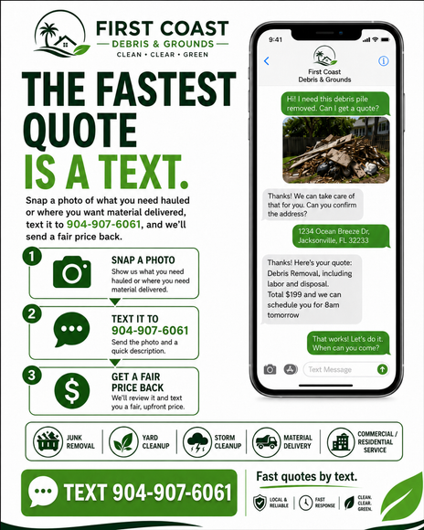 The fastest quote is a text for junk removal hauling and delivery