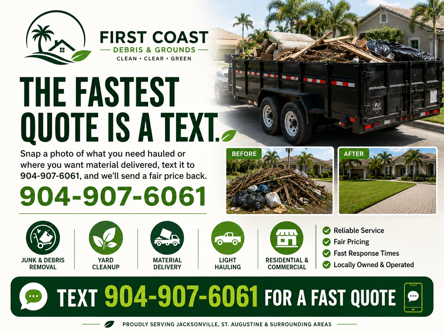 The fastest quote is a text for junk removal hauling and delivery