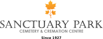 Sanctuary Park Cemetery & Cremation Centre logo with orange maple leaves and &ldquo;Since 1927&rdquo; text