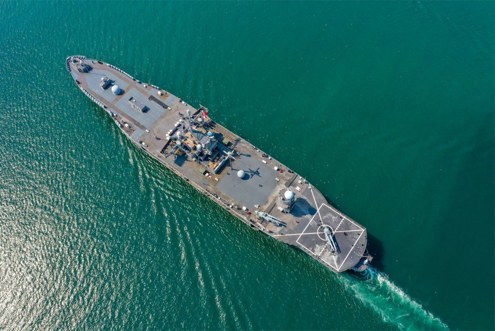 Aerial view of support ship