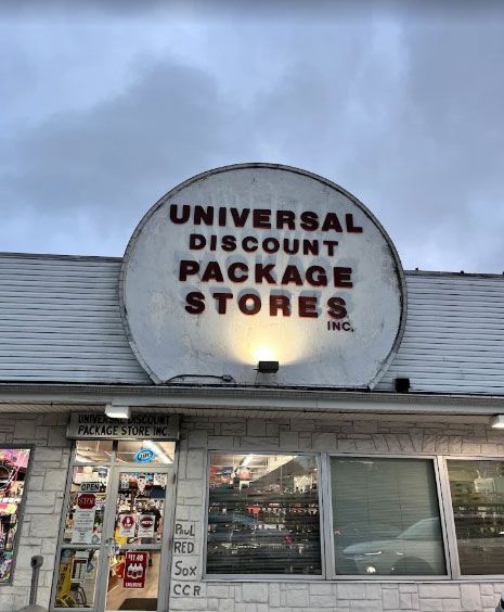 The front of a store called universal discount package stores