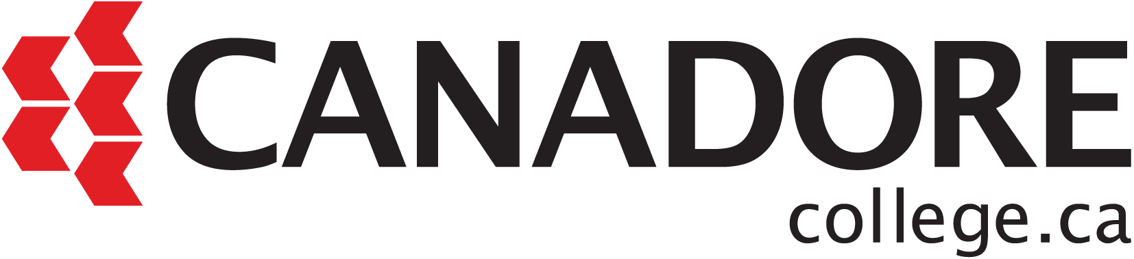 A logo for canadore college is shown on a white background