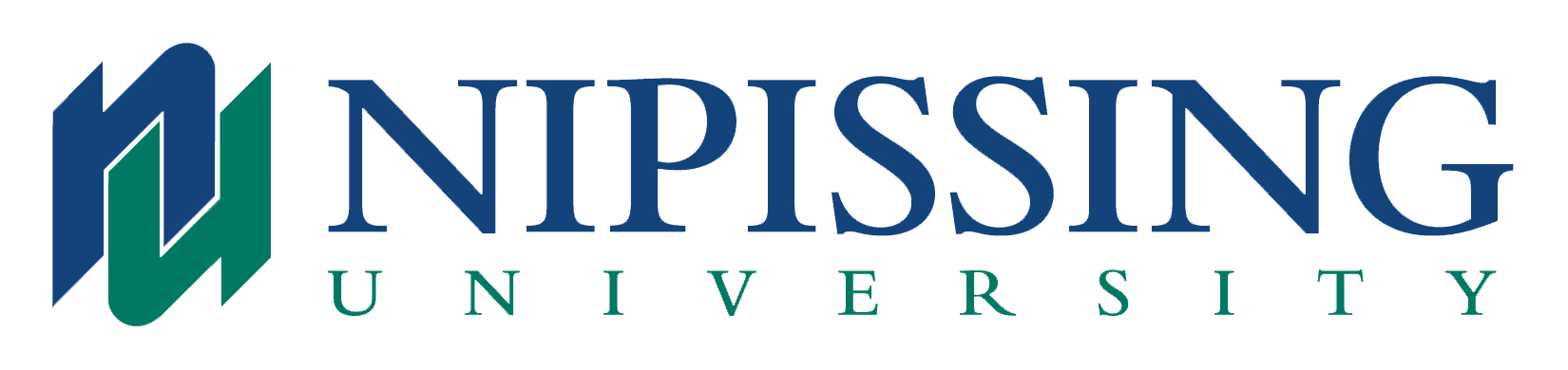 A blue and green logo for Nipissing University