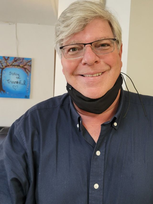 Happy Elderly Man With Blue Shirt — Kennebunk, ME — Denture Solutions