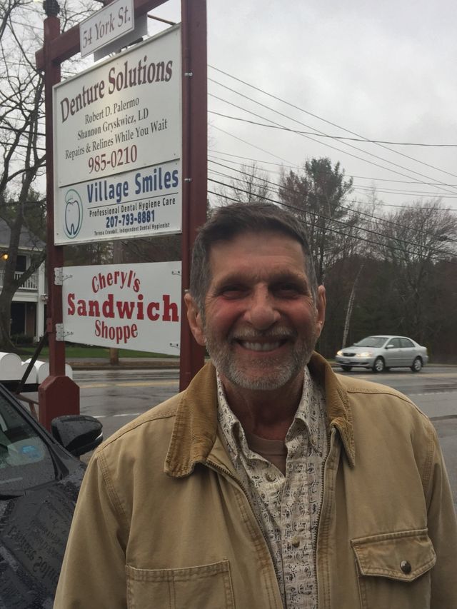 Happy Elderly Man With Beige Jacket — Kennebunk, ME — Denture Solutions