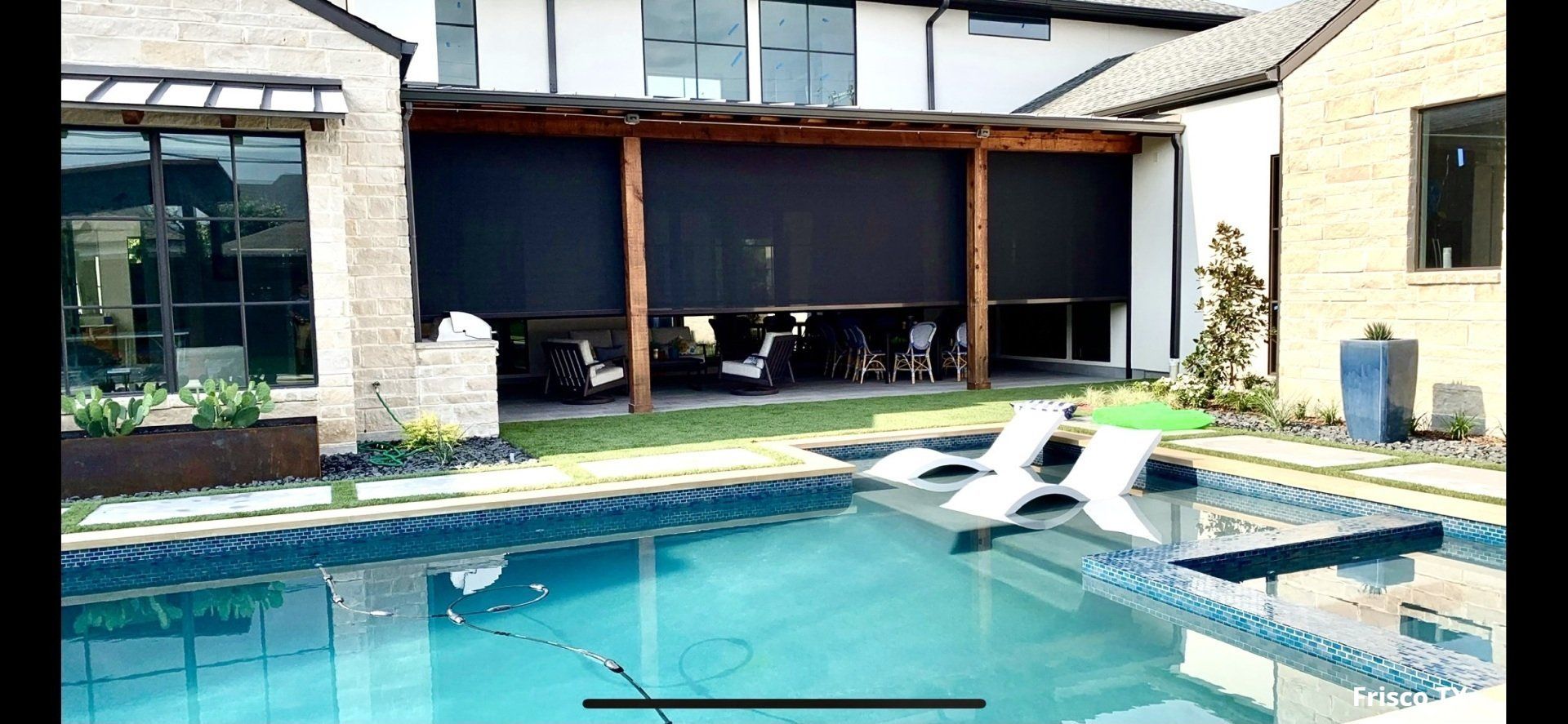 outdoor living retreat with 3 motorized patioshade