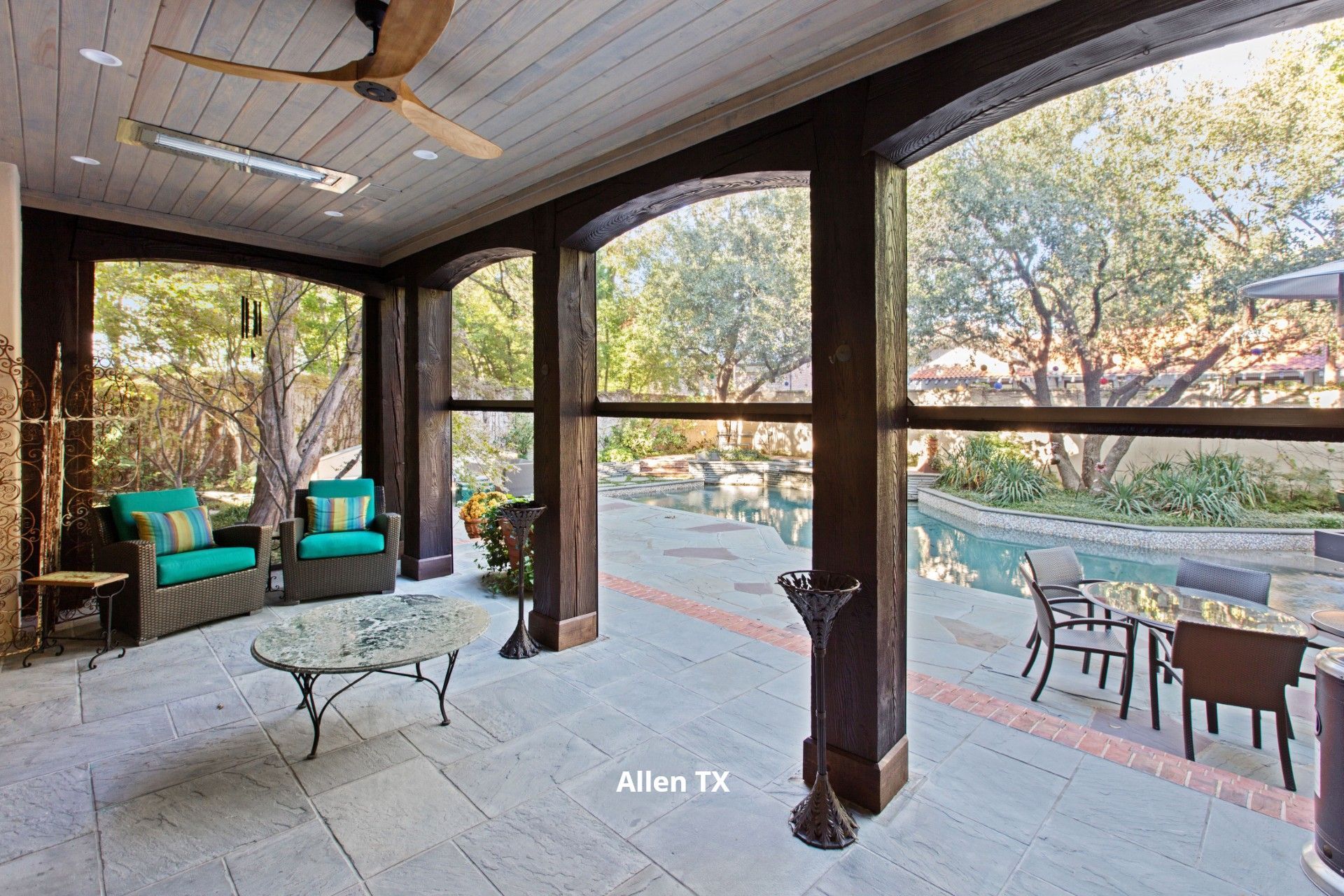 Relaxing on the back patio with an automated patio shade