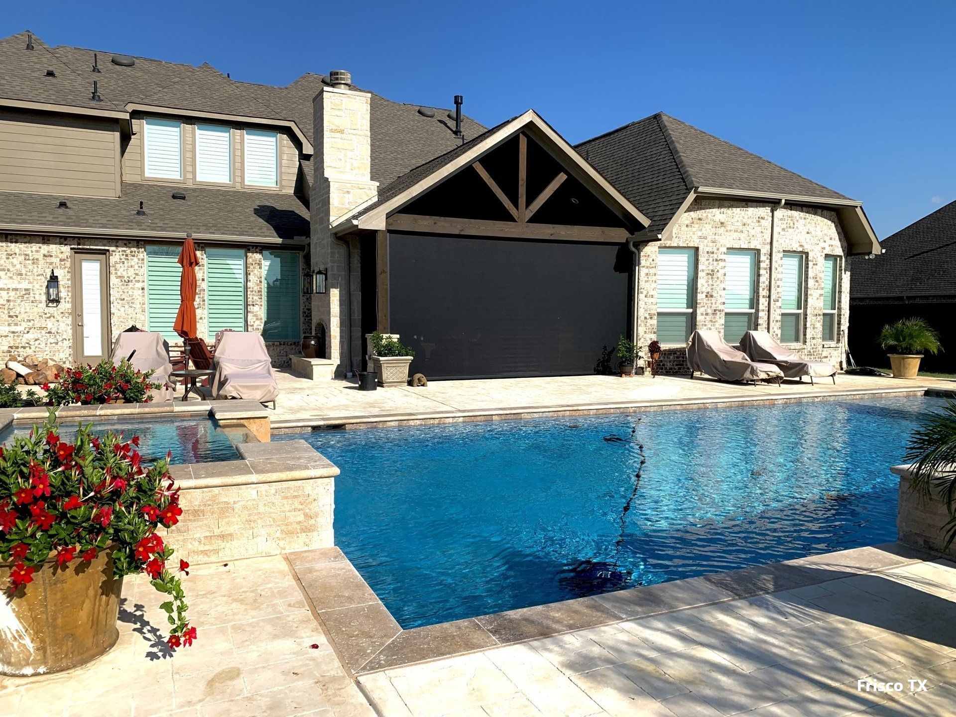 Automatic patio shades for ultimate comfort by the pool