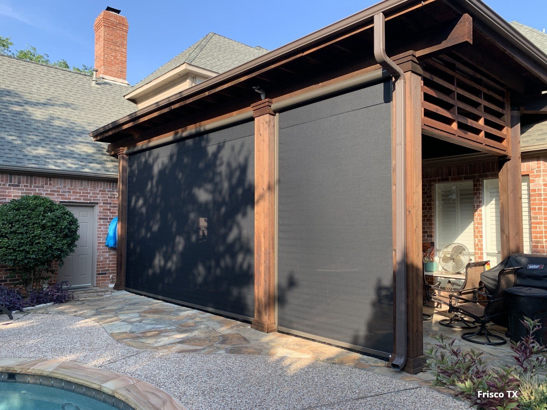 automatic patio shades poolside in Frisco TX