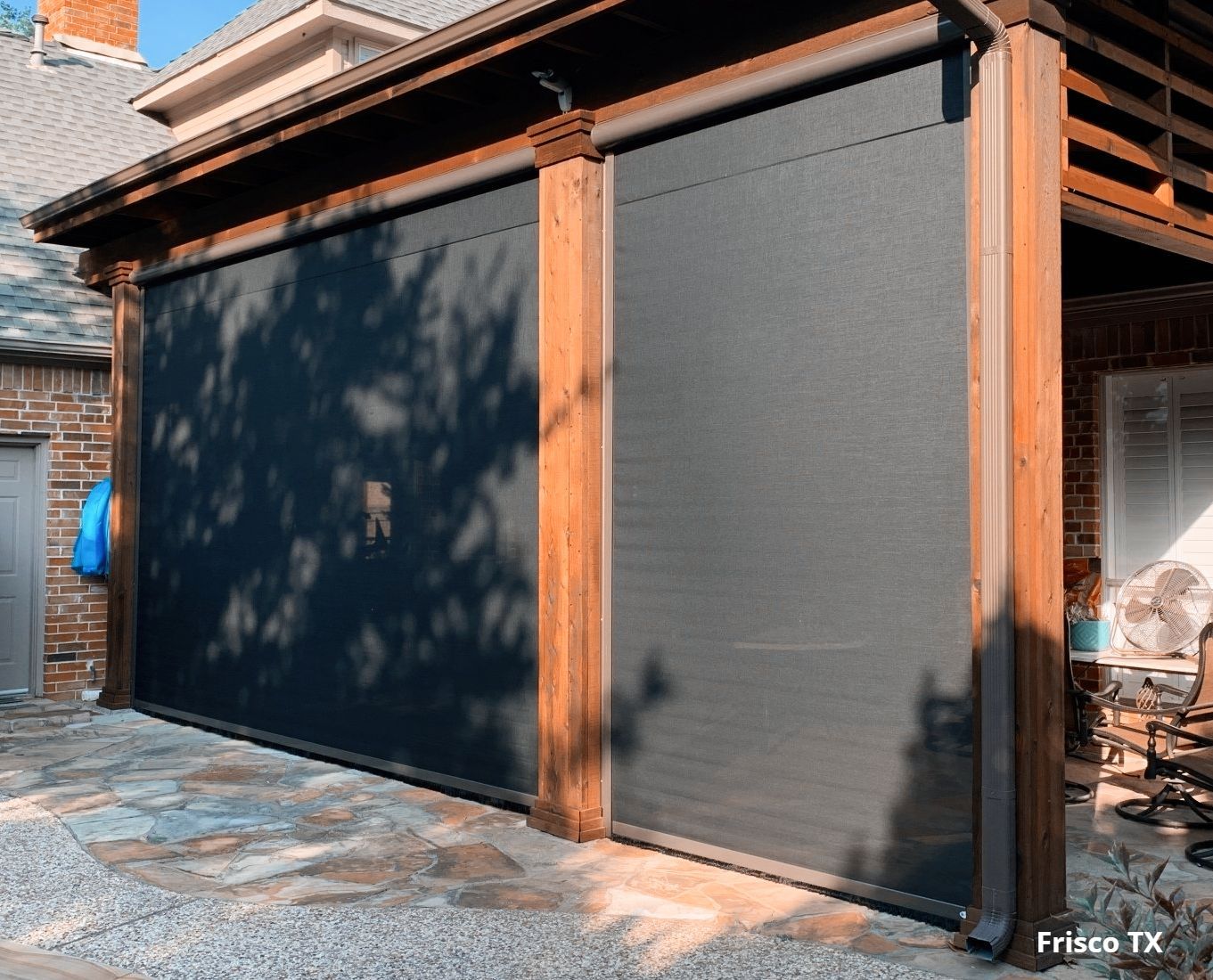 smart patio shades by the pool in Frisco TX