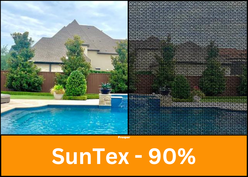 a picture of a house and a picture of a pool with the text suntex 90 %