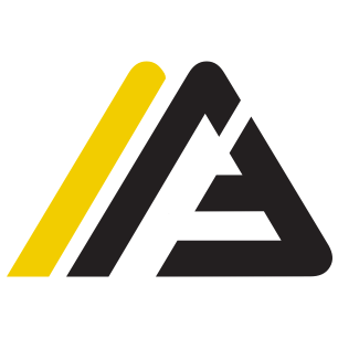 A black and yellow triangle on a white background.