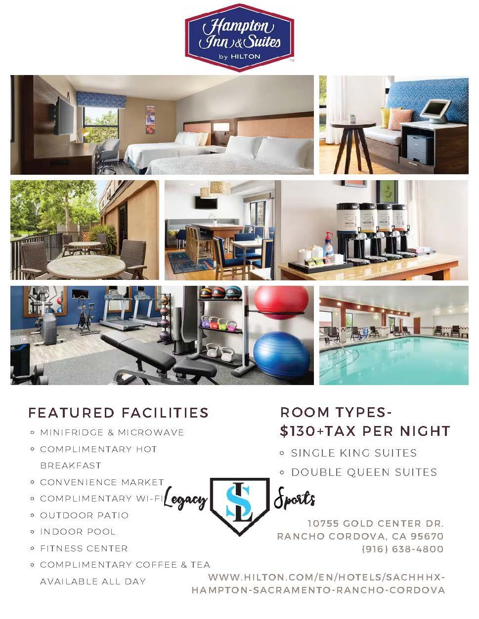 A brochure for a hotel with a swimming pool and a gym.